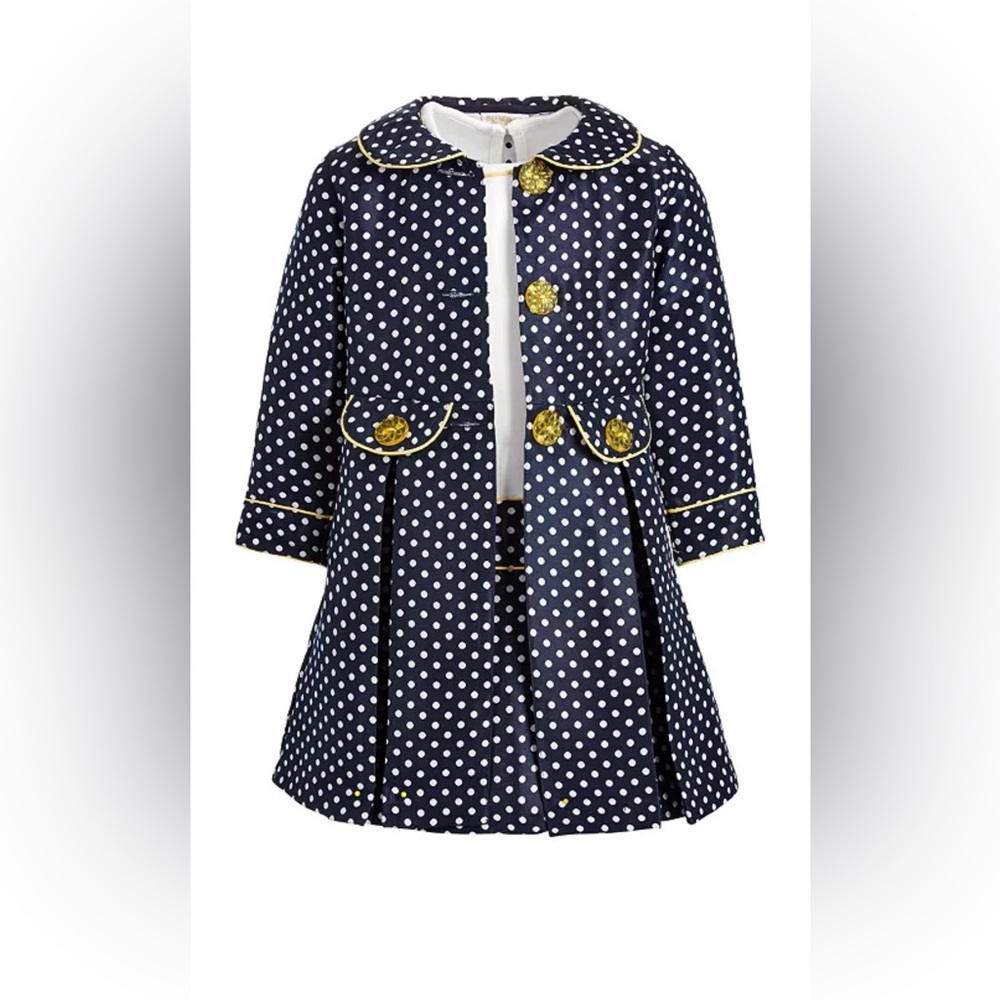 Blue Beri boulevard Polka Dot Navy Girls Dress  Coat. Size 5
